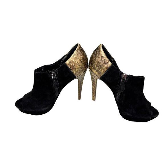 Boutique 9 Shoes - Boutique 9 Colton Black Suede Nine West Snake Gold Platform High Heels Size 6